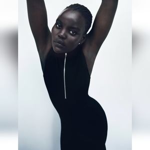 Zara black zippered mock neck dress